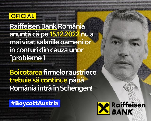 Efectul boicotului? Raiffeisen Bank România are probleme cu banii. A anunțat că nu a mai virat pe 15.12.2022 salariile în conturile oamenilor!