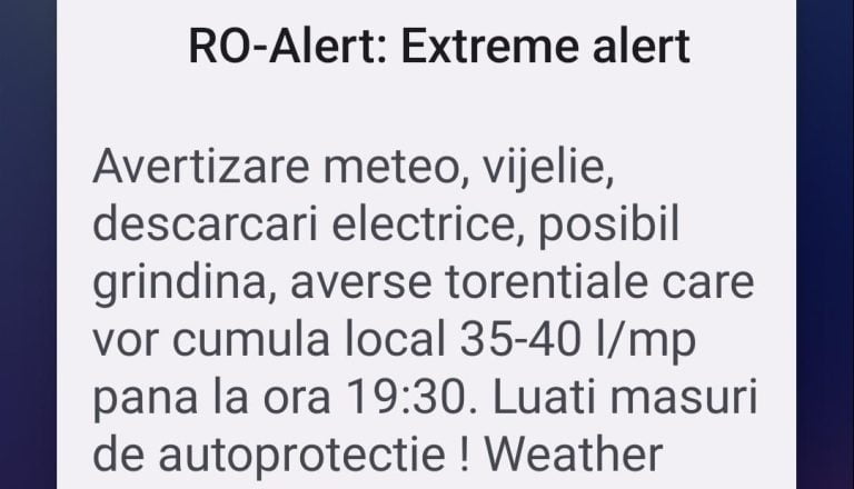 Mesaj Ro Alert la Cluj. Cod portocaliu de vijelie